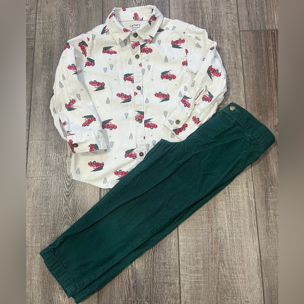 Carter's Child Of Mine 2pc Christmas Tree Truck/Green Pants Set 4T